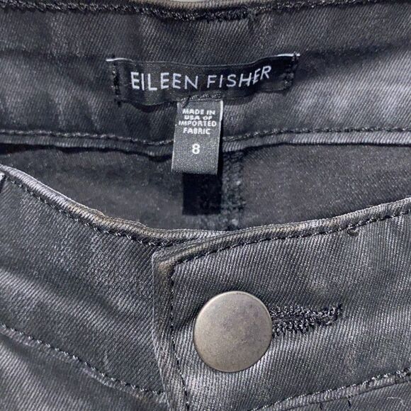 Eileen Fisher Women's Black Organic Cotton Blend Wax Coated Skinny Jeans Size 8 - Picture 4 of 10